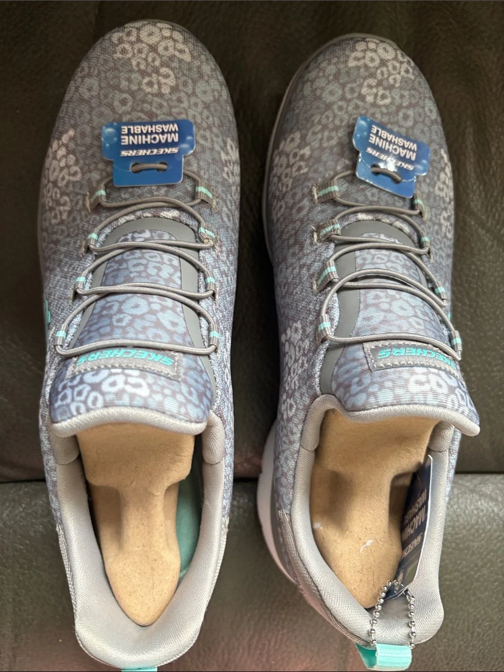 Sketchers memory foam gray animal print with green sneakers (no box)